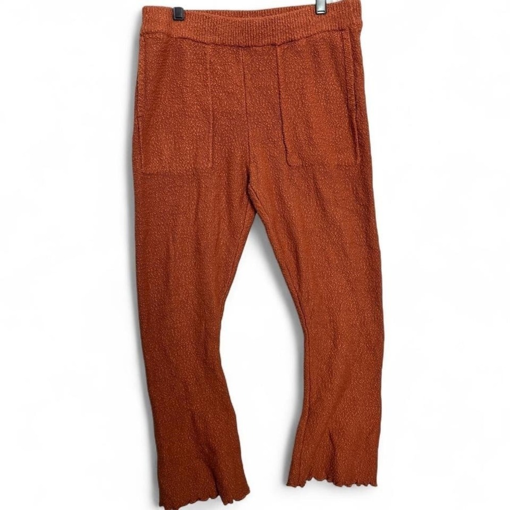 Free People Beach Rust Lounge Set Sz S Knit Sweater Flare Pants Boho Coastal - Picture 5 of 8